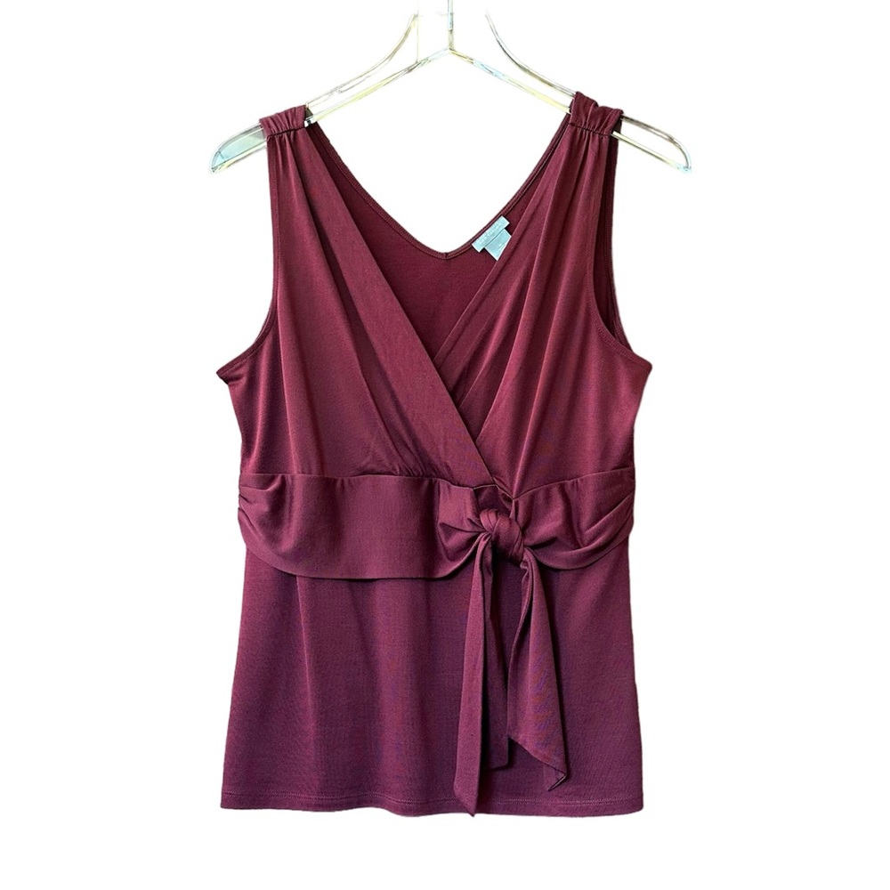 ANN TAYLOR Women's Sleeveless Maroon Deep V Neckline with Tie Top Size Medium